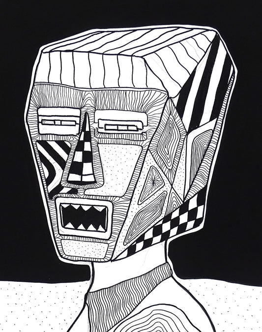 The big fat boy - Man with Cubic Head - Hand draw signed