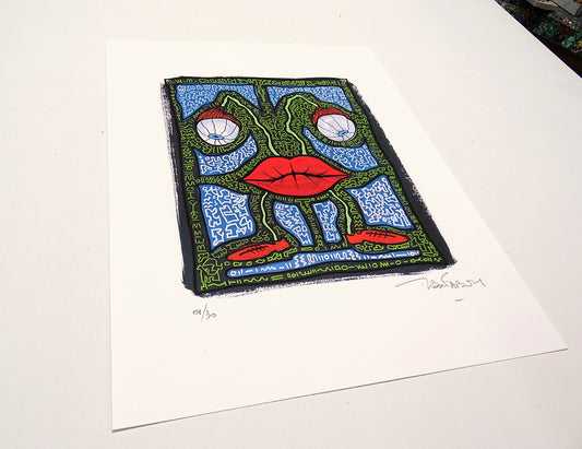 The Big fat boy - Limited edition on fine art paper - Big fat mouth with blue eyes