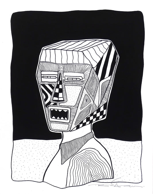The big fat boy - Man with Cubic Head - Hand draw signed